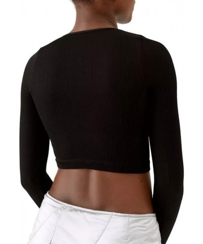 Square Neck Ribbed Slim Shirts for Women Basic Long Sleeve Crop Tops Solid Workout Yoga Tee Shirts 06-lowcut Black $8.69 Acti...