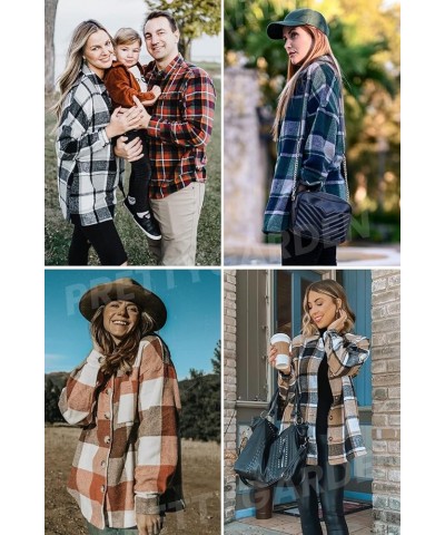 Women's 2024 Fall Clothes Plaid Shacket Jacket Long Sleeve Button Down Flannel Shirts Fashion Blouse Red $10.25 Tops