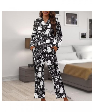 Pajamas for Women Set Long Pants Sleepwear Sets Soft Comfy Night Wear V-Neck Loungewear Cute Pajama House Wear Christmas Blac...