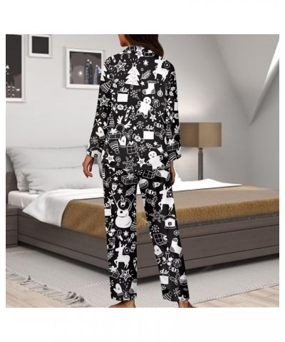 Pajamas for Women Set Long Pants Sleepwear Sets Soft Comfy Night Wear V-Neck Loungewear Cute Pajama House Wear Christmas Blac...