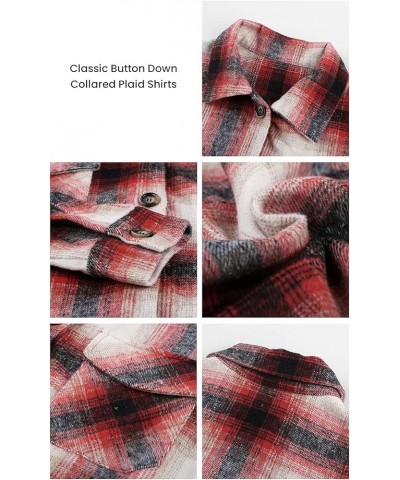 Women's 2024 Fall Clothes Plaid Shacket Jacket Long Sleeve Button Down Flannel Shirts Fashion Blouse Red $10.25 Tops