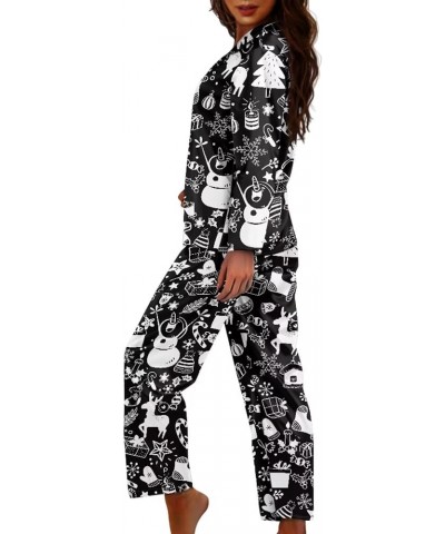 Pajamas for Women Set Long Pants Sleepwear Sets Soft Comfy Night Wear V-Neck Loungewear Cute Pajama House Wear Christmas Blac...