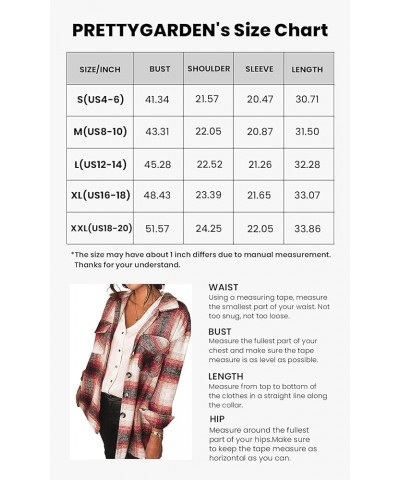 Women's 2024 Fall Clothes Plaid Shacket Jacket Long Sleeve Button Down Flannel Shirts Fashion Blouse Red $10.25 Tops