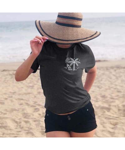 Happiness Waves Shirt Women Summer Funny Sunshine Graphic Beach Tees Hawaiian Casual Vacation Positive Short Sleeve Tops Grey...