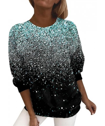 Sequin Blouse for Women Long Sleeve V-Neck Shiny Sequined Tops Shirt Casual Holiday Glitter Party T-Shirt 40-glitter Print-1-...