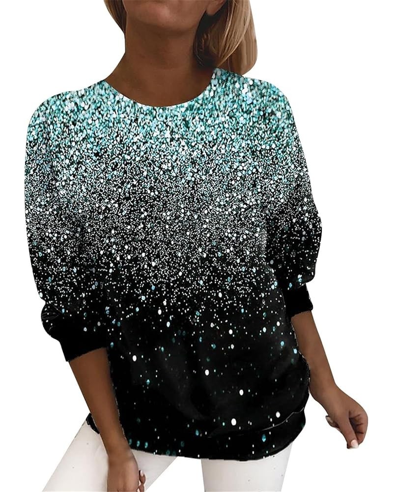 Sequin Blouse for Women Long Sleeve V-Neck Shiny Sequined Tops Shirt Casual Holiday Glitter Party T-Shirt 40-glitter Print-1-...