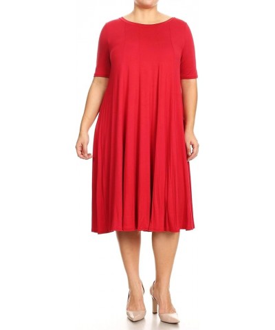 Women's Plus Oversize Solid Casual Loose Fit Short Sleeve Jersey Knit A-Line Midi Dress Mdr00342 Red $13.23 Dresses