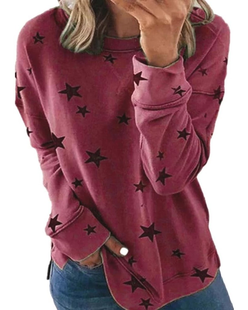 Sweatshirts Women Oversized,Women's Casual Crew Neck Sweatshirts Long Sleeve Solid Tunic Tops Loose Pullovers Red-3 $8.50 Shirts