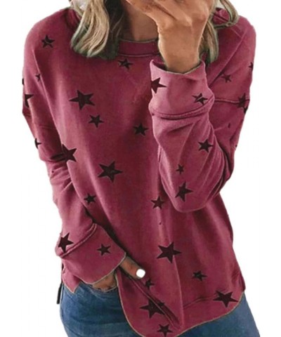 Sweatshirts Women Oversized,Women's Casual Crew Neck Sweatshirts Long Sleeve Solid Tunic Tops Loose Pullovers Red-3 $8.50 Shirts