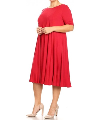 Women's Plus Oversize Solid Casual Loose Fit Short Sleeve Jersey Knit A-Line Midi Dress Mdr00342 Red $13.23 Dresses