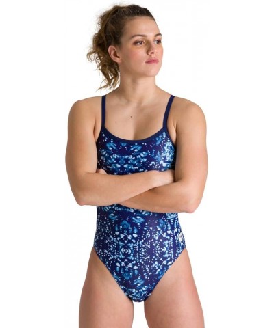 Women's Standard Print Challenge Back One Piece Swimsuit Tie Dye Navy $22.12 Swimsuits