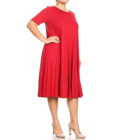 Women's Plus Oversize Solid Casual Loose Fit Short Sleeve Jersey Knit A-Line Midi Dress Mdr00342 Red $13.23 Dresses