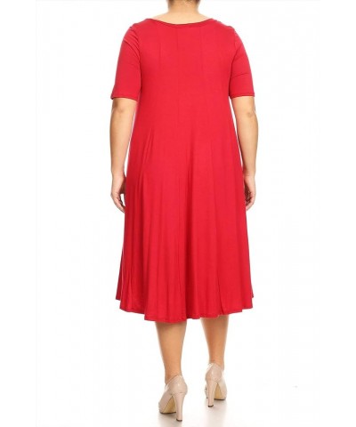 Women's Plus Oversize Solid Casual Loose Fit Short Sleeve Jersey Knit A-Line Midi Dress Mdr00342 Red $13.23 Dresses