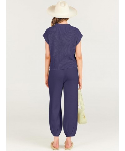 Women's Two Piece Outfits Sweater Sets Knit Pullover Tops and High Waisted Pants Tracksuit Lounge Sets Purple $21.60 Activewear