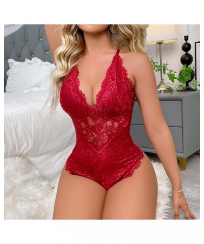 Sexy Lingerie for Women Floral Lace High Waist Deep V Neck Teddy Babysuit Sheath Criss Cross Back Plus Size Exotic Nightgowns...