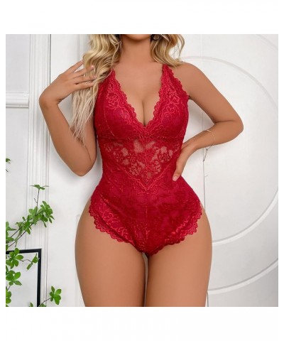 Sexy Lingerie for Women Floral Lace High Waist Deep V Neck Teddy Babysuit Sheath Criss Cross Back Plus Size Exotic Nightgowns...