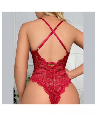 Sexy Lingerie for Women Floral Lace High Waist Deep V Neck Teddy Babysuit Sheath Criss Cross Back Plus Size Exotic Nightgowns...