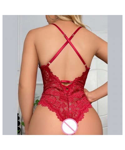 Sexy Lingerie for Women Floral Lace High Waist Deep V Neck Teddy Babysuit Sheath Criss Cross Back Plus Size Exotic Nightgowns...