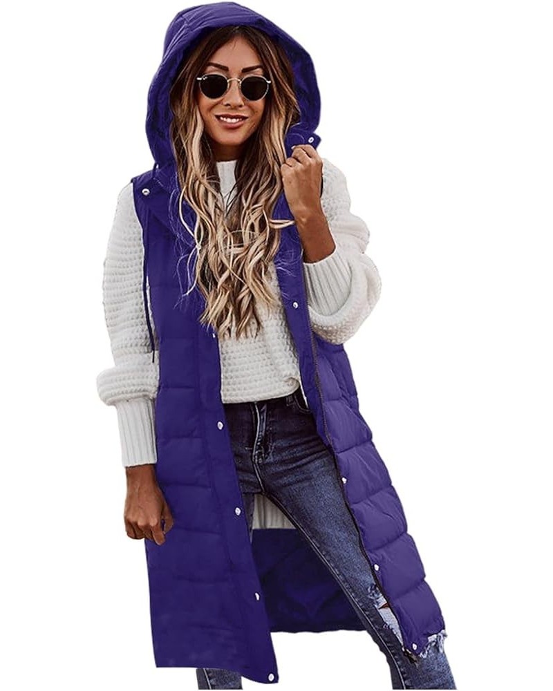 Women's Long Puffer Vest Jacket Sleveless Hoodies Full Zipper Sleeveless Down Coats Thickened Warm Windbreakers 05-purple $14...