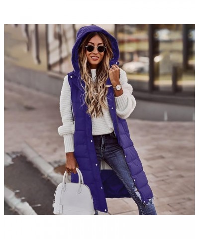 Women's Long Puffer Vest Jacket Sleveless Hoodies Full Zipper Sleeveless Down Coats Thickened Warm Windbreakers 05-purple $14...