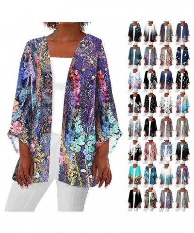 Womens 2024 Summer Floral Printed Cardigan Long Sleeve Kimono Loose Cover Up Casual Blouse Tops Cruise Outfits 1-purple $8.85...