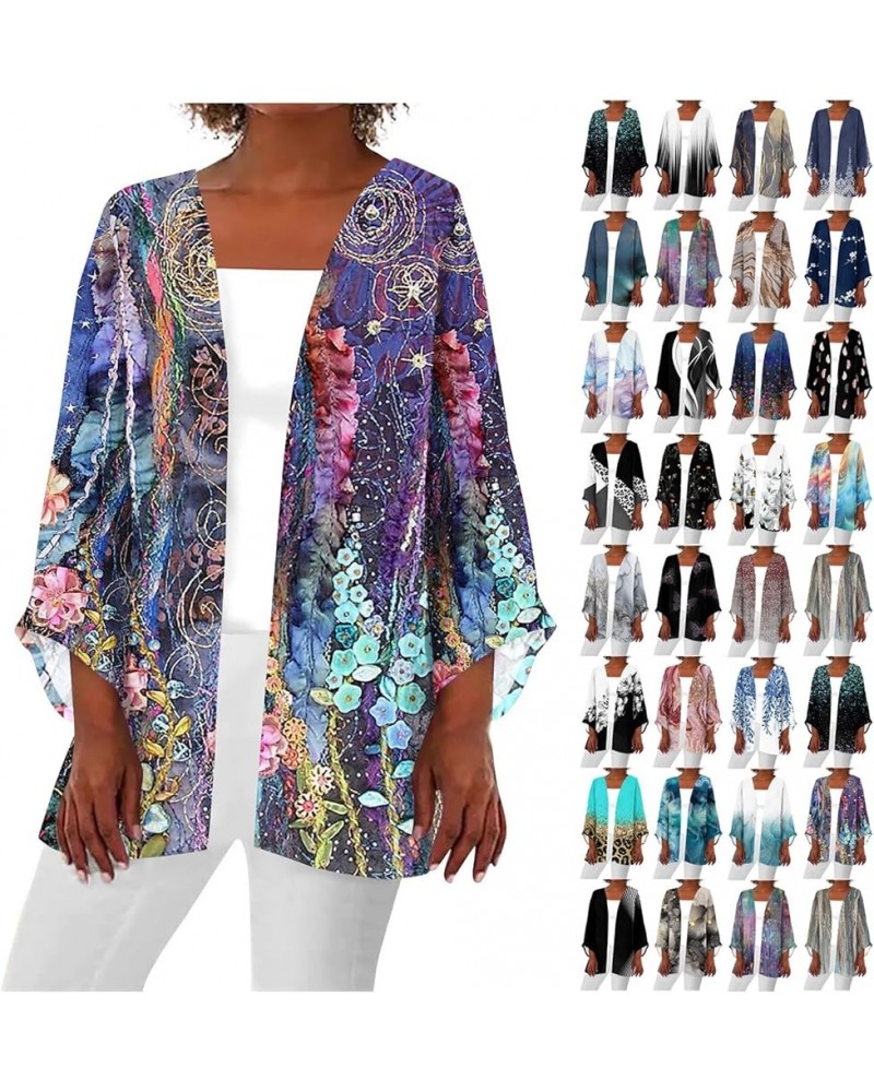 Womens 2024 Summer Floral Printed Cardigan Long Sleeve Kimono Loose Cover Up Casual Blouse Tops Cruise Outfits 1-purple $8.85...