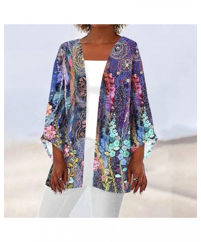 Womens 2024 Summer Floral Printed Cardigan Long Sleeve Kimono Loose Cover Up Casual Blouse Tops Cruise Outfits 1-purple $8.85...