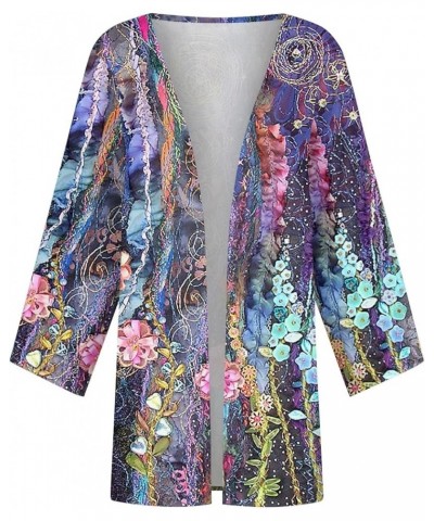 Womens 2024 Summer Floral Printed Cardigan Long Sleeve Kimono Loose Cover Up Casual Blouse Tops Cruise Outfits 1-purple $8.85...