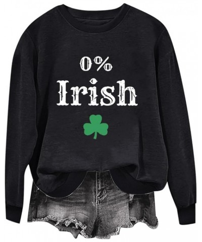 Women St Patricks Day Shirt Fashion Cute Shamrock Graphic Print Casual Festival Sweatshirts H01 Black $8.11 Activewear