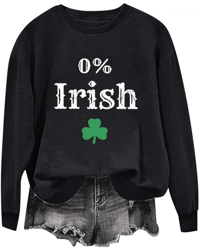 Women St Patricks Day Shirt Fashion Cute Shamrock Graphic Print Casual Festival Sweatshirts H01 Black $8.11 Activewear