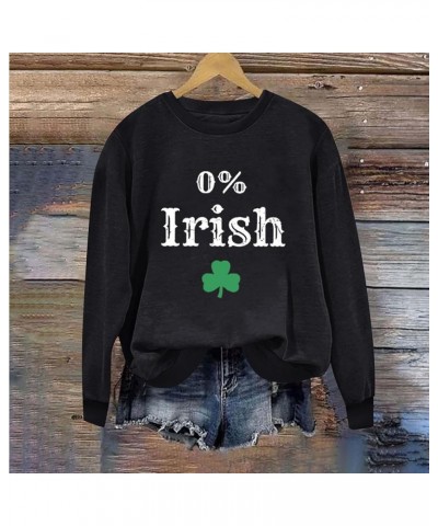 Women St Patricks Day Shirt Fashion Cute Shamrock Graphic Print Casual Festival Sweatshirts H01 Black $8.11 Activewear