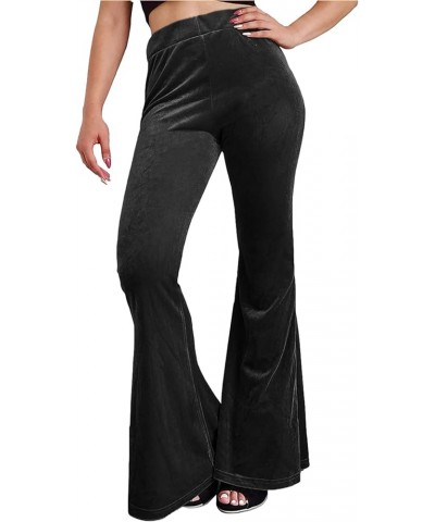 Women 's Velvet Flare Pants High Waist Bell Bottom Solid Color Slim Fit Casual Long Trousers Bootcut Pants Black $11.79 Pants