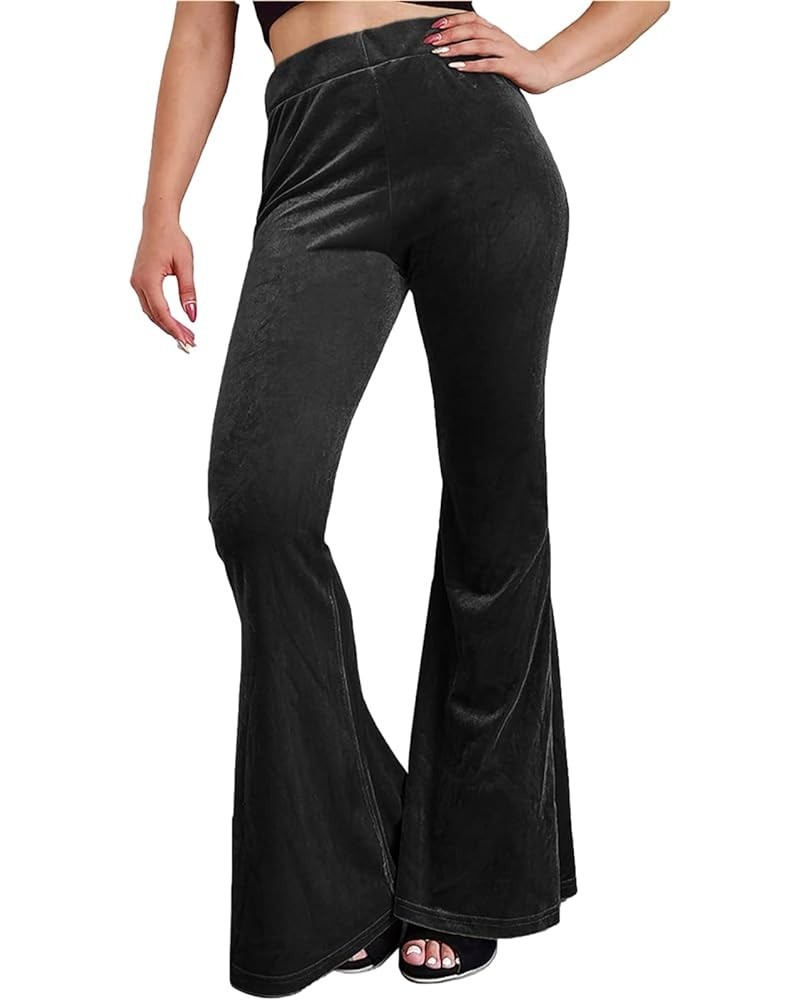 Women 's Velvet Flare Pants High Waist Bell Bottom Solid Color Slim Fit Casual Long Trousers Bootcut Pants Black $11.79 Pants