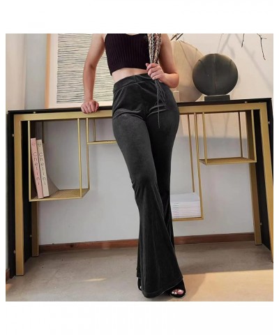 Women 's Velvet Flare Pants High Waist Bell Bottom Solid Color Slim Fit Casual Long Trousers Bootcut Pants Black $11.79 Pants