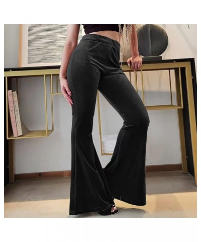 Women 's Velvet Flare Pants High Waist Bell Bottom Solid Color Slim Fit Casual Long Trousers Bootcut Pants Black $11.79 Pants