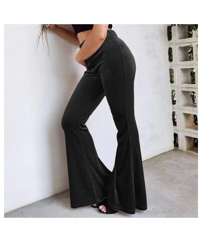 Women 's Velvet Flare Pants High Waist Bell Bottom Solid Color Slim Fit Casual Long Trousers Bootcut Pants Black $11.79 Pants