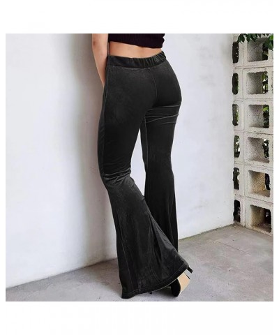 Women 's Velvet Flare Pants High Waist Bell Bottom Solid Color Slim Fit Casual Long Trousers Bootcut Pants Black $11.79 Pants