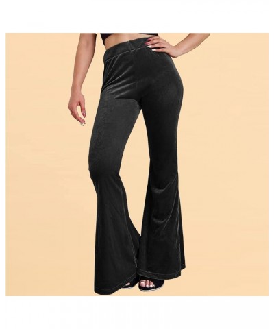 Women 's Velvet Flare Pants High Waist Bell Bottom Solid Color Slim Fit Casual Long Trousers Bootcut Pants Black $11.79 Pants