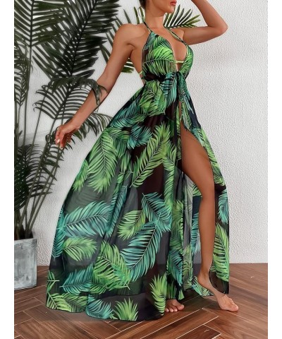 Women's Kimono Cover Up Tropical Tie Front Backless Halter Beach Swimsuit Cover Up Multicolor $18.01 Swimsuits