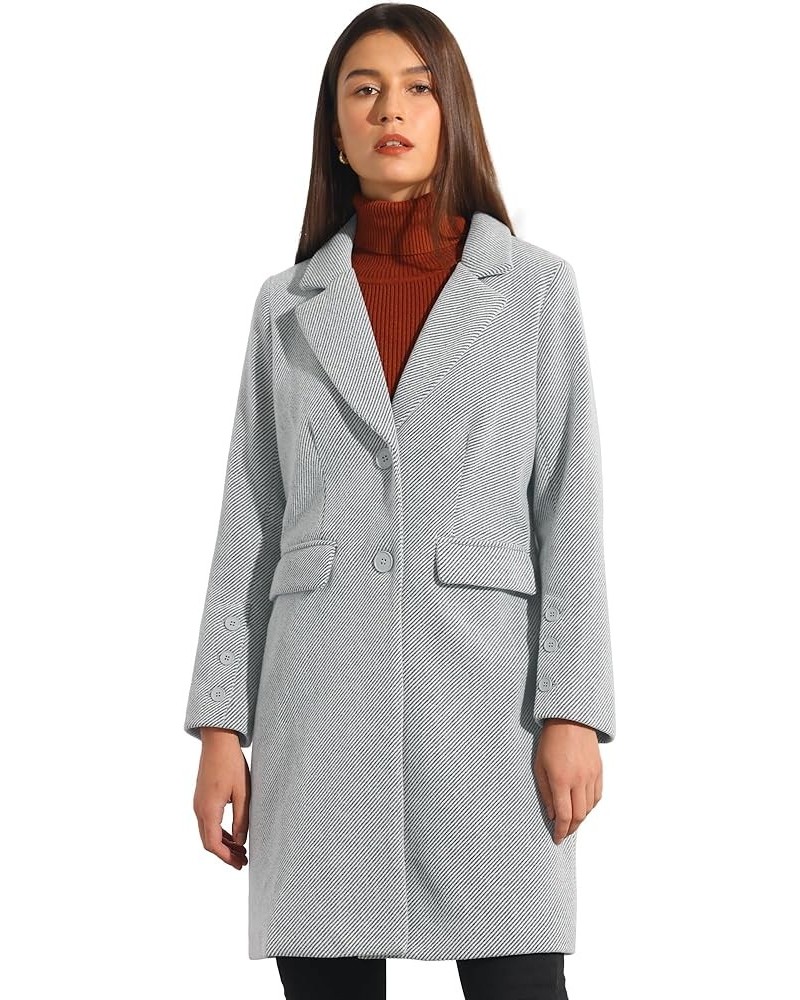 Women's Winter Coats Striped Notched Lapel Collar Single Breasted Outerwear Blazer Coat Grey $38.47 Coats