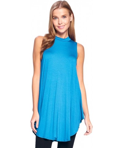 Basic Solid Long Flowy Tank T-Shirt Tunic - Made in USA Turquoise $9.00 Tops