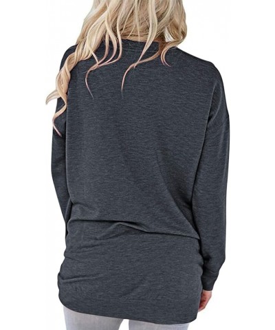 Women Casual Round Neck Long Sleeve Fit Tunic Top Baggy Comfy Blouse with Pockets Dark Gray $12.24 Blouses