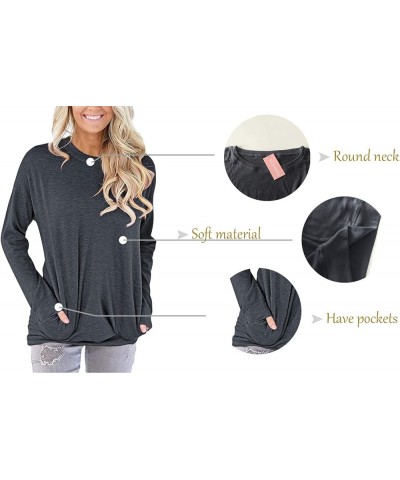 Women Casual Round Neck Long Sleeve Fit Tunic Top Baggy Comfy Blouse with Pockets Dark Gray $12.24 Blouses