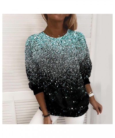 Sequin Blouse for Women Long Sleeve V-Neck Shiny Sequined Tops Shirt Casual Holiday Glitter Party T-Shirt 40-glitter Print-1-...