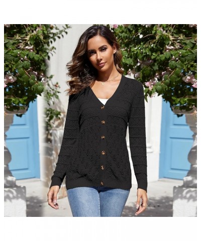 Women's Solid Colour V-Neck Crochet Flower Long Sleeve Cardigan Lightweight & Breathable Black $16.80 Sweaters