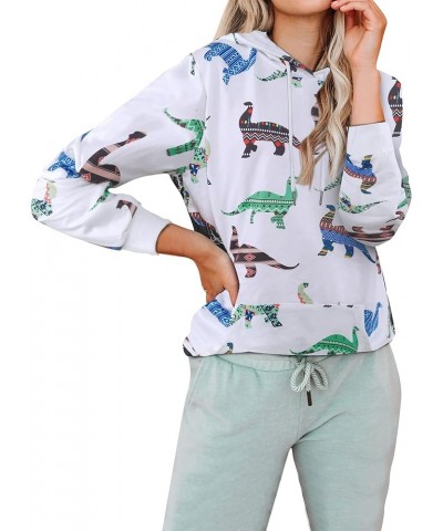 Women Cute Dinosaur Graphic Prime Tees Ladies Bestie Fun Shirt Blouse Tops I-white $13.99 Blouses