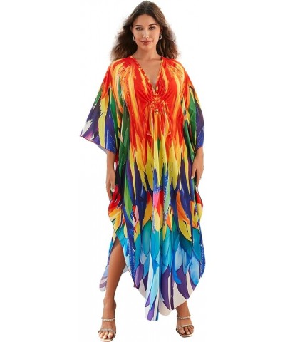 Kaftan Dresses for Women Wave Neck Swimsuit Cover Up Caftan Dress Plus Size Oversized Long Beach Dress D14 Peacock $19.79 Swi...