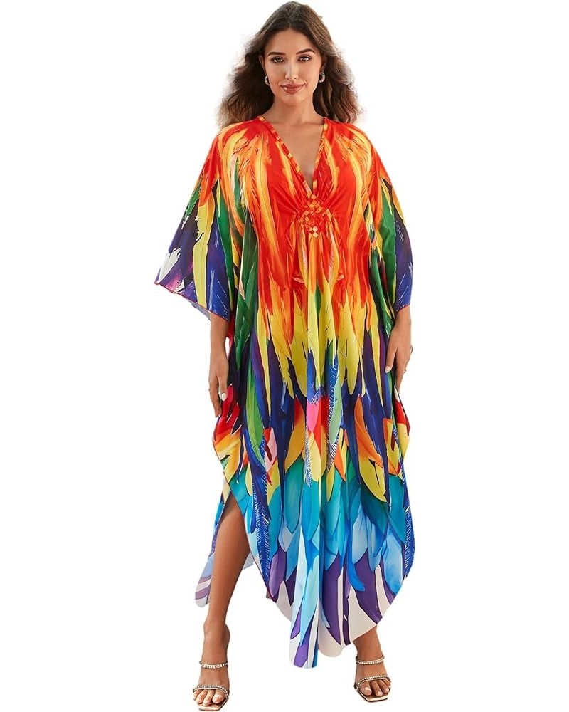 Kaftan Dresses for Women Wave Neck Swimsuit Cover Up Caftan Dress Plus Size Oversized Long Beach Dress D14 Peacock $19.79 Swi...