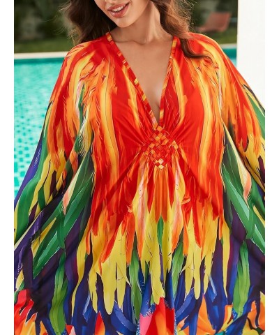 Kaftan Dresses for Women Wave Neck Swimsuit Cover Up Caftan Dress Plus Size Oversized Long Beach Dress D14 Peacock $19.79 Swi...