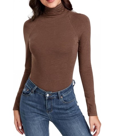 Womens Turtleneck Long Sleeve Shirts Slim Fitted Soft Lightweight Casual Active Layer Thermal Underwear Tops 01-coffee $11.50...